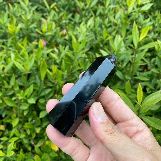 Natural Black Obsidian Tower Carving