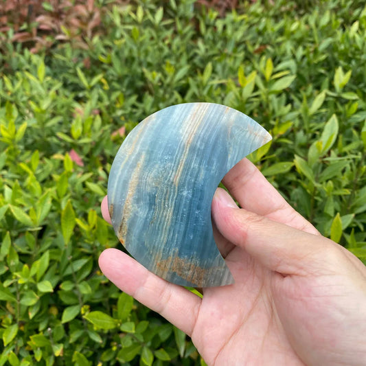Natural Blue Calcite Moon Carving