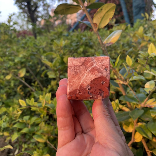 Natural Pink Agate Cube Carving