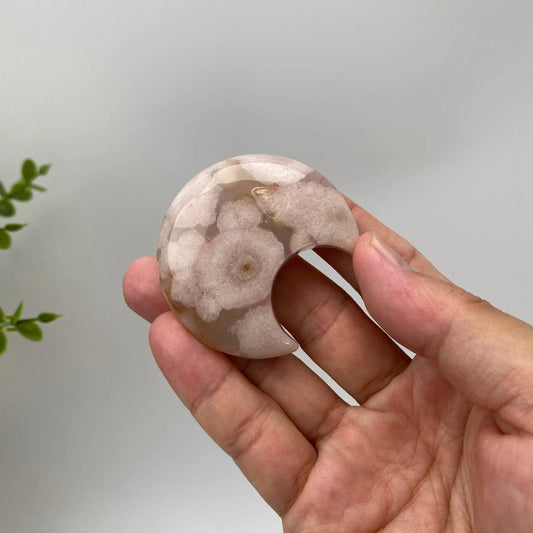Natural Cherry Blossom Agate Clouded Crescent Moon