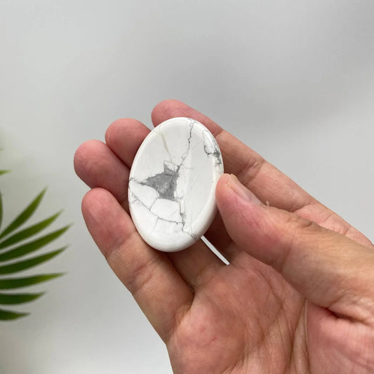 Natural Howlite Worry Stone with Dark Grey Veining