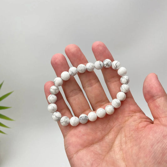 Natural Howlite Marble-Patterned Beaded Bracelet