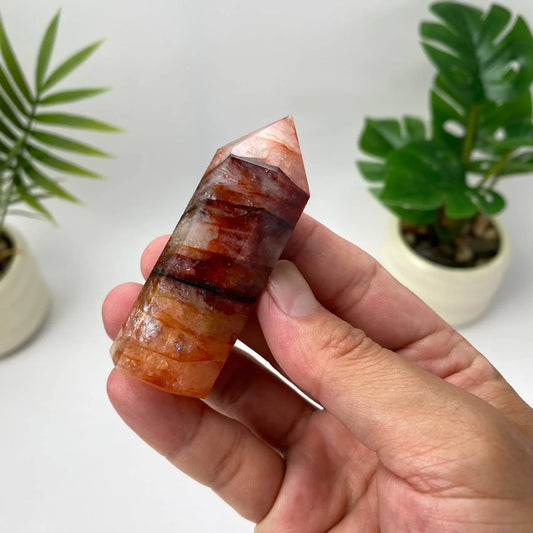 Natural Fire Quartz Tower – Layered Red and White