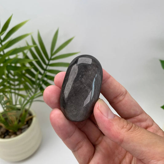 Natural Silver Sheen Obsidian Palm Stone