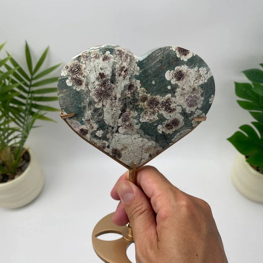 Natural Blue Fireworks Agate Heart with Stand