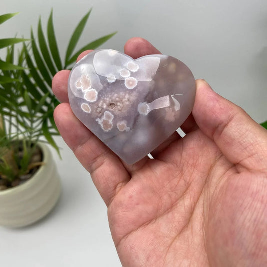 Natural Cherry Blossom Agate Heart