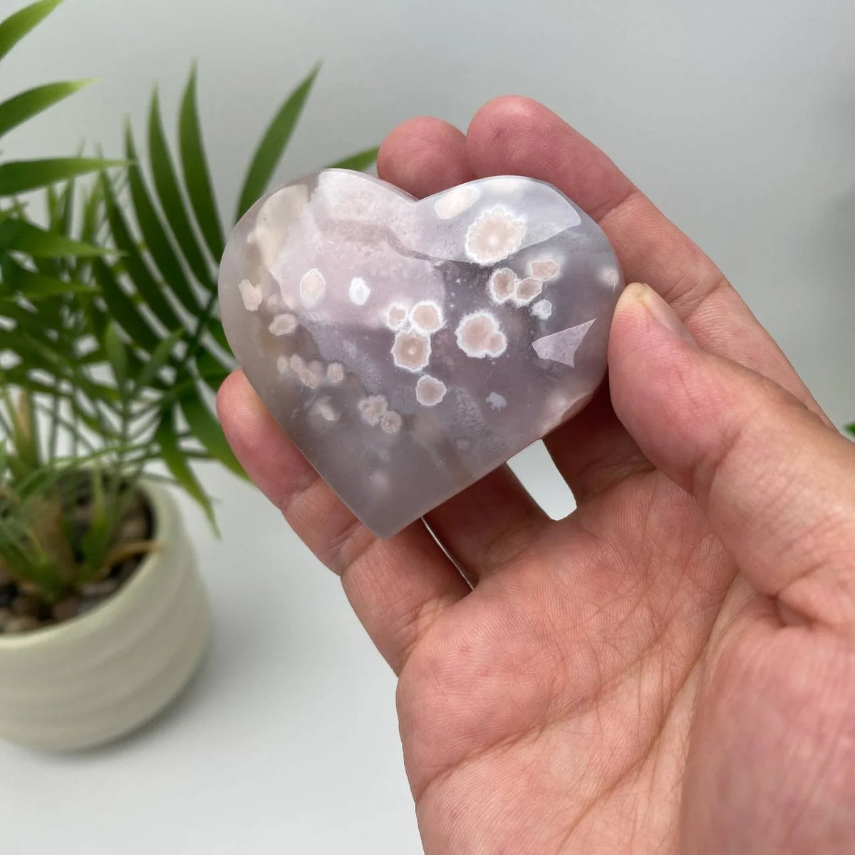 Natural Cherry Blossom Agate Heart