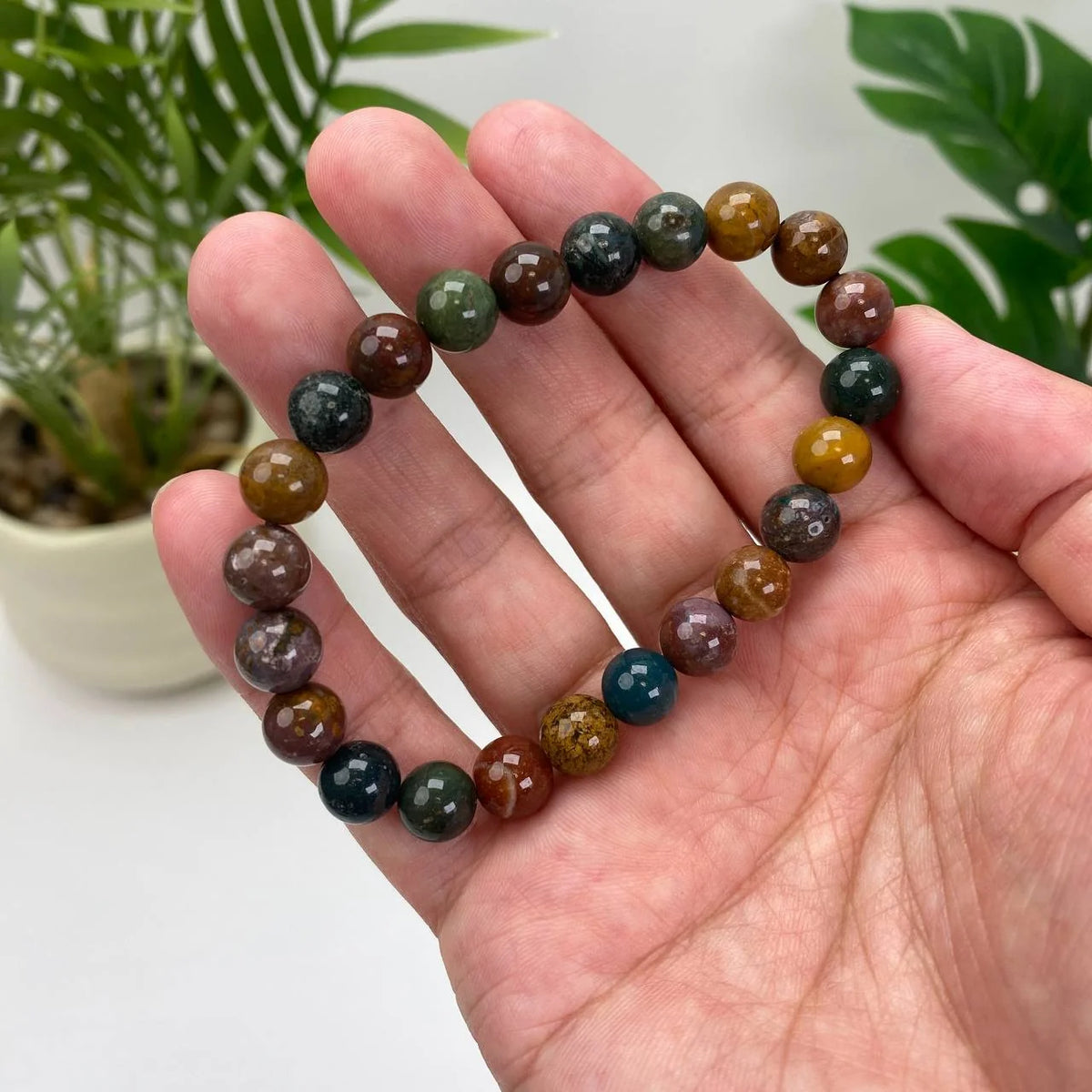 Natural Ocean Jasper Crystal Beaded Bracelet