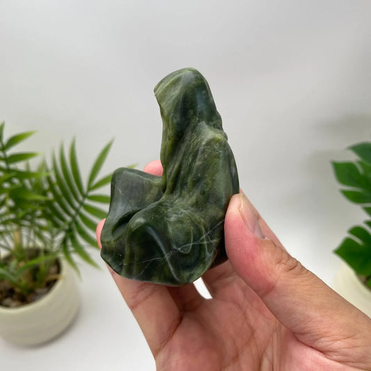 Natural Serpentine Faceless Hooded Figure Carving