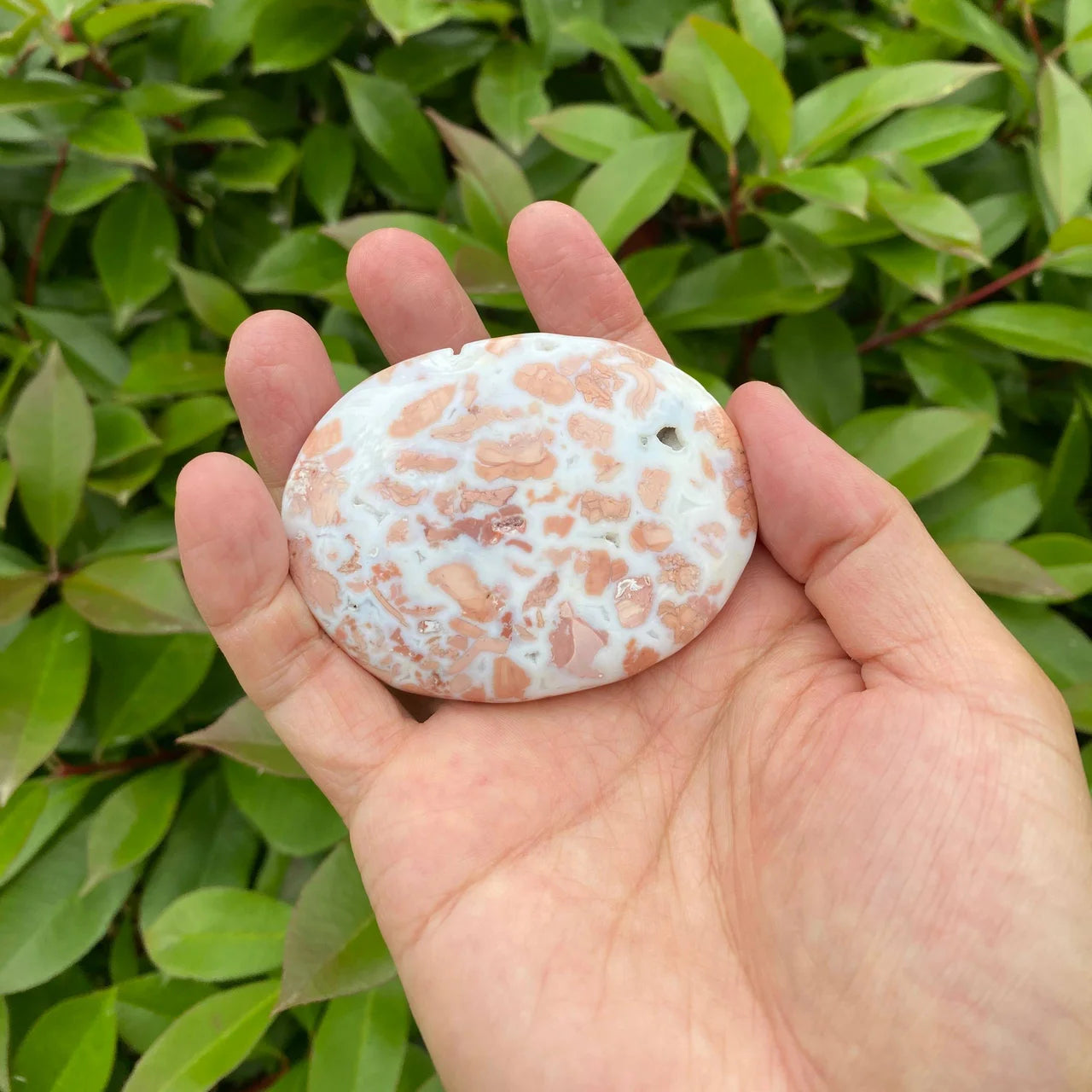 Natural Pink Agate Palm Stone