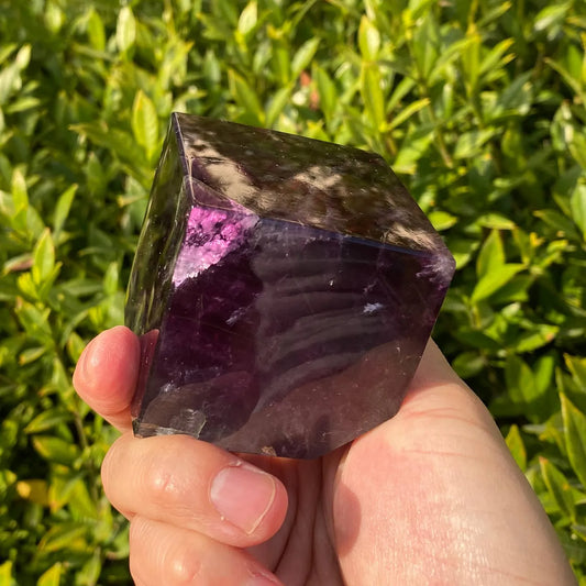 Natural Purple Fluorite Cube Carving