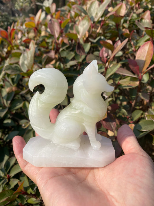 Afghan White Jade Fox Sculpture – Hand-Carved Crystal Figurine for Luck & Protection