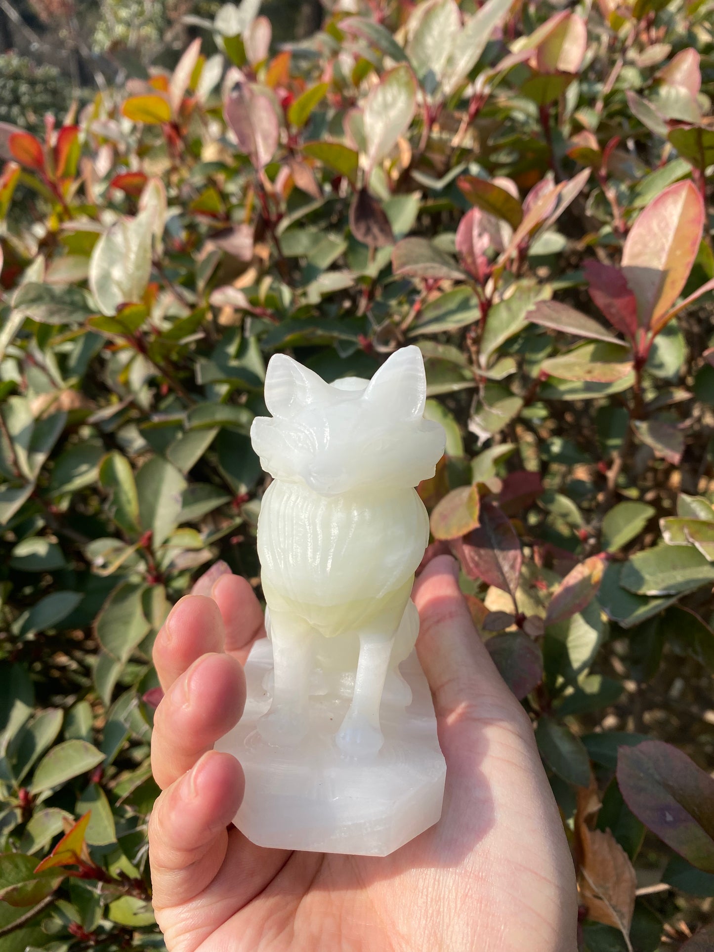 Afghan White Jade Fox Sculpture – Hand-Carved Crystal Figurine for Luck & Protection