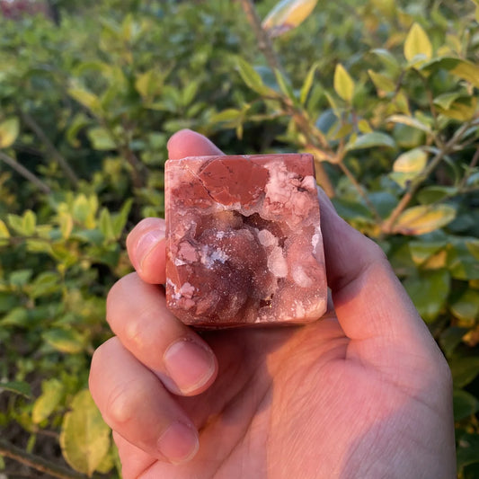 Natural Pink Agate Cube Carving