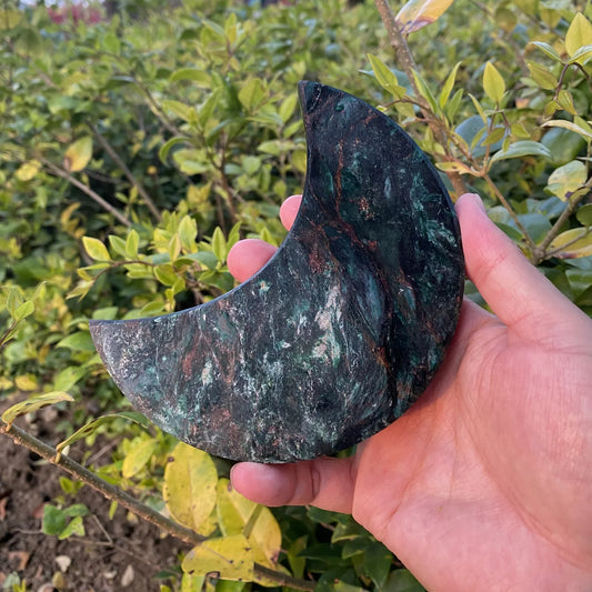 Natural Green Mica Moon Carving