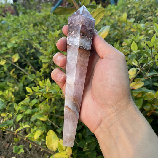 Natural Purple Crystal Agate Wand Carving