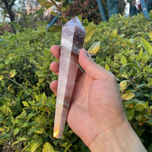 Natural Purple Crystal Agate Wand Carving