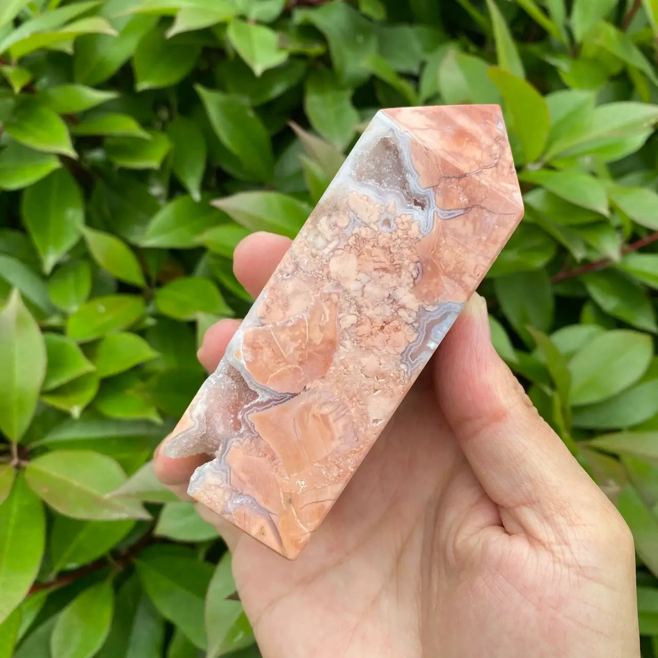 Natural Pink Agate Tower Carving