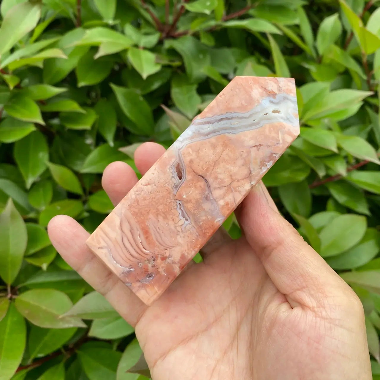 Natural Pink Agate Tower Carving