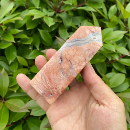 Natural Pink Agate Tower Carving