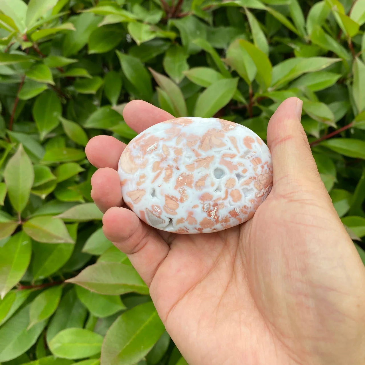 Natural Pink Agate Palm Stone
