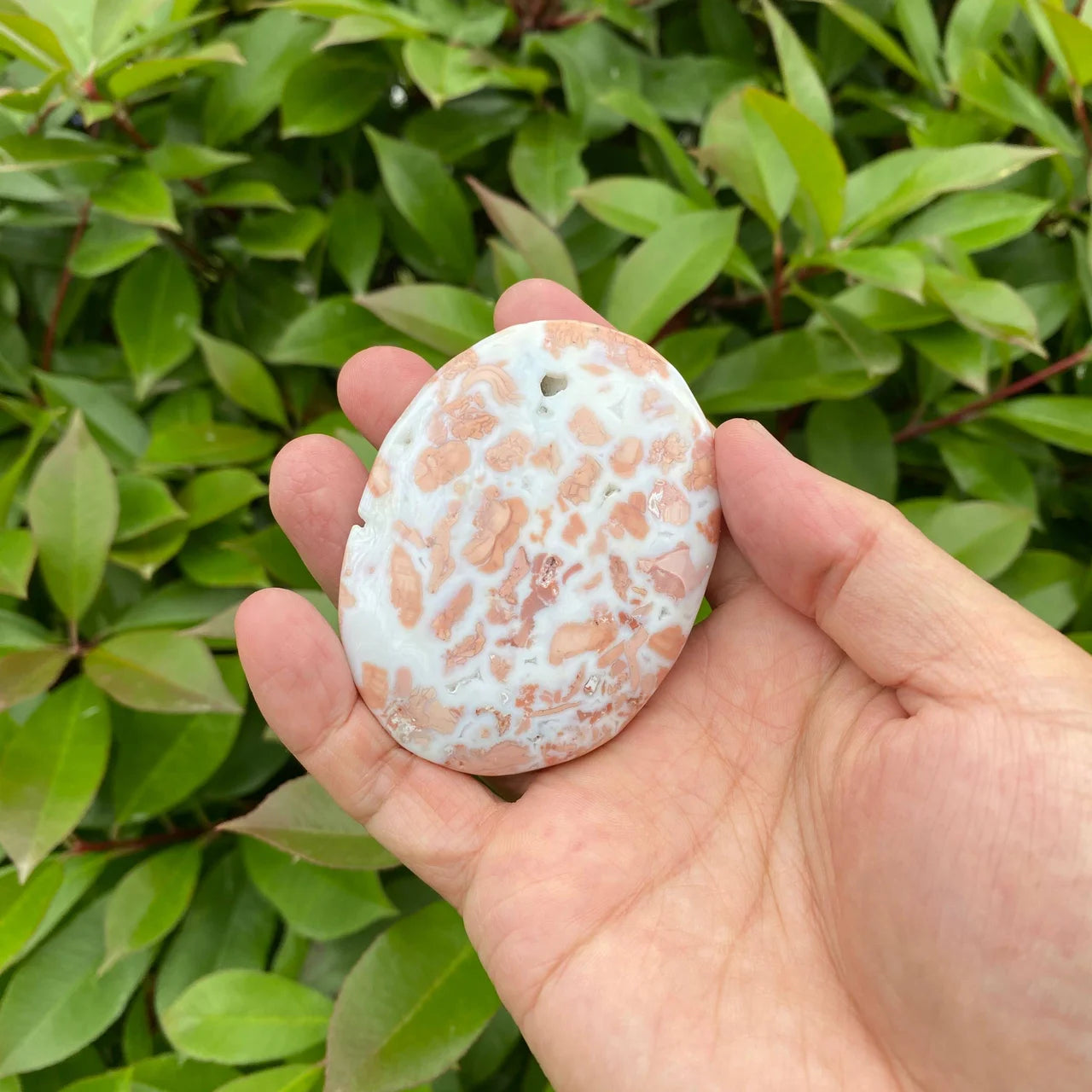Natural Pink Agate Palm Stone