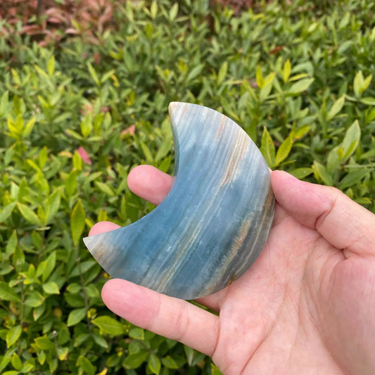 Natural Blue Calcite Moon Carving
