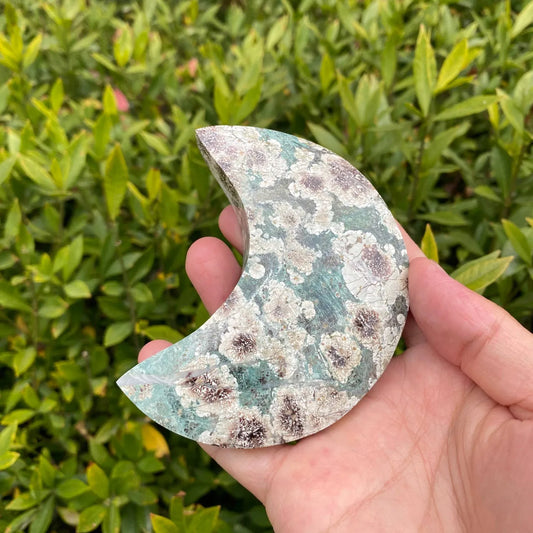 Natural Blue Fireworks Agate Moon Carving