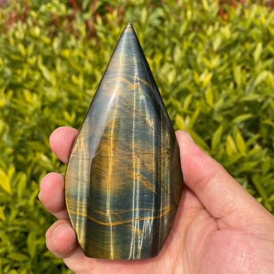 Natural Blue-Yellow Tiger's Eye Crystal Set – Drop, Tower and Sphere