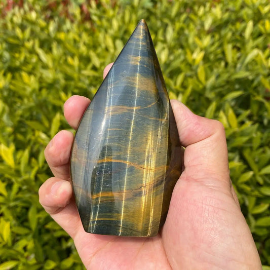 Natural Blue-Yellow Tiger's Eye Crystal Set – Drop, Tower and Sphere