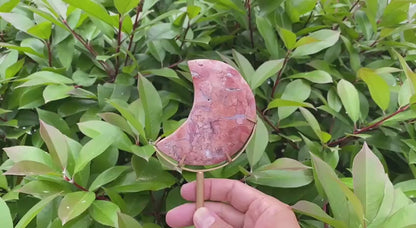 Natural Pink Agate Moon Carving with Stand