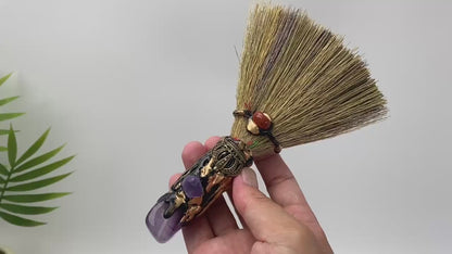 Natural Amethyst Crown Motif Crystal Broom