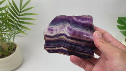 Natural Rainbow Fluorite Slice – Purple and White Banded Slice with Stand