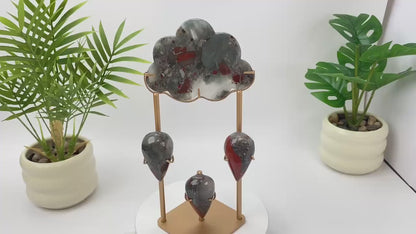Natural African Bloodstone Cloud Raindrops Carving with Stand