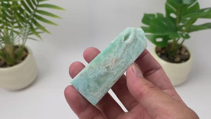 Natural Hemimorphite Tower – pale mint green cloudy