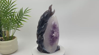 Natural Agate Amethyst Carved Nine-Tailed Fox