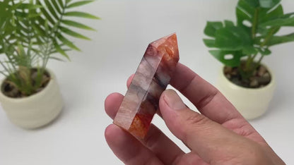 Natural Fire Quartz Tower – Layered Red and White