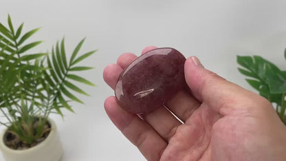 Natural Strawberry Quartz Translucent Palm Stone