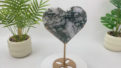 Natural Moss Agate Heart with Stand