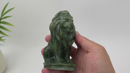 Natural Serpentine Moss-Green Lion Carving