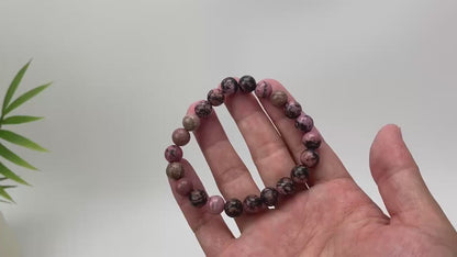 Natural Rhodonite Marbled Sphere Bracelet