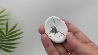 Natural Howlite Worry Stone with Dark Grey Veining