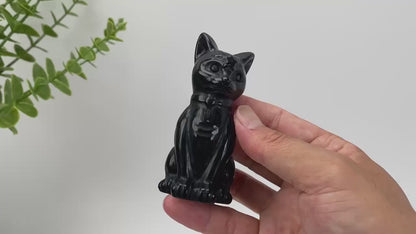 Natural Obsidian Seated Cat Carving