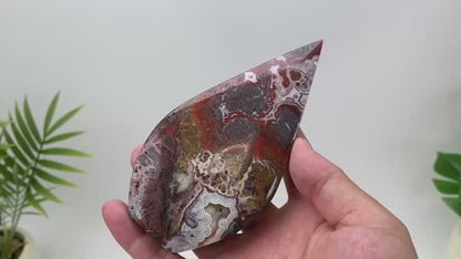 Natural Mexican Crazy Lace Agate Teardrop – Classic Red