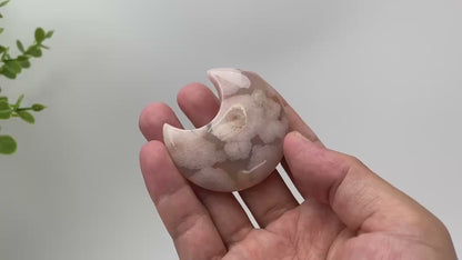Natural Cherry Blossom Agate Clouded Crescent Moon