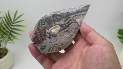 Natural Mexican Crazy Lace Agate Teardrop – Silver-Grey