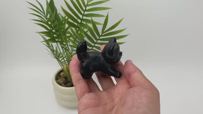 Natural Obsidian Raised-Tail Cat Carving