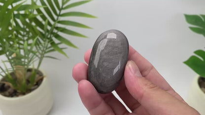 Natural Silver Sheen Obsidian Palm Stone