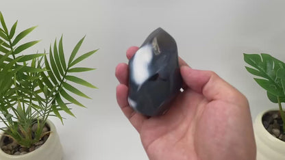 Natural Orca Agate Flame with Cloudy White Center