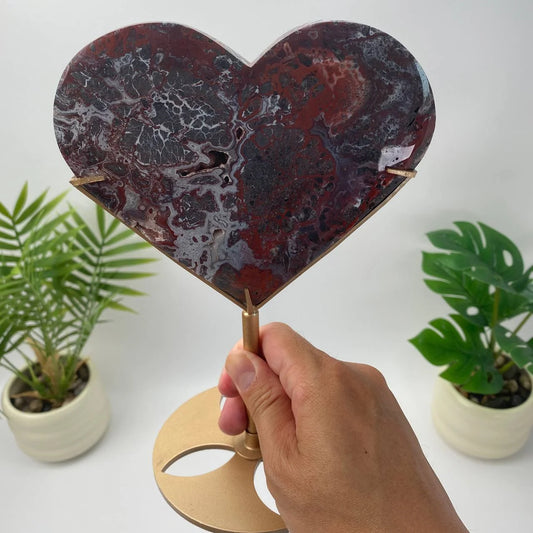Natural Mexican Crazy Lace Agate Heart with Stand